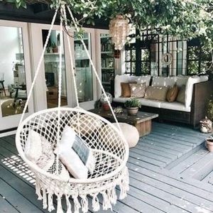Macramé hanging chair woven boho indoor outdoor